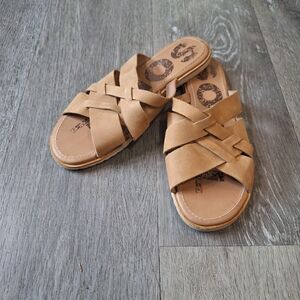 Sorel Tan Woven Leather Slide Sandals, EUC, Size 8.5